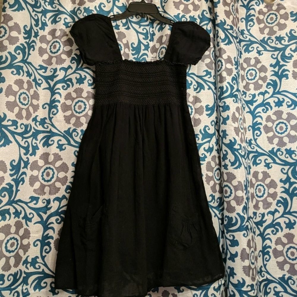 Black Women's Square Neck Smocked Dress